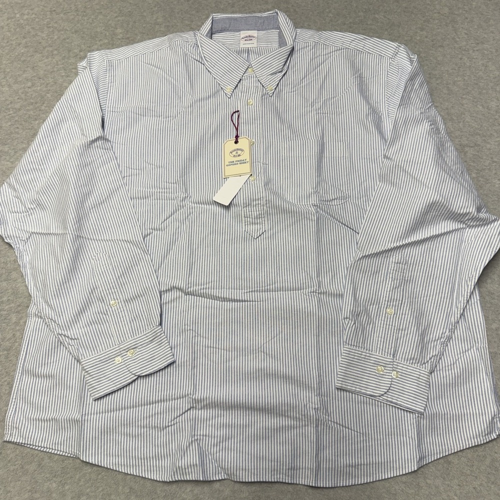 Brooks Brothers Friday Oxford Shirt Mens 2XL Blue Stripe Cotton Long Sleeve